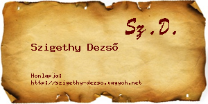 Szigethy Dezső névjegykártya