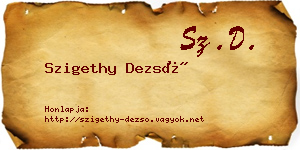 Szigethy Dezső névjegykártya